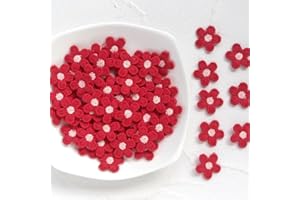 FJTANG 50pcs Mini Daisy Flowers Embroidered Sew On Applique Floral Lace Patch Milk Fiber Sewing Trims Clothes Wedding Dress Craft DIY (Red)