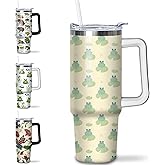 puhnhsv 30 oz Frog Tumbler with Straw and Handle, Insulated Stainless Coffee Travel Mug, Frog Lovers Gift for Women or Girls