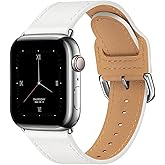 POWER PRIMACY Leather Bands Compatible with Apple Watch Band 49mm 46mm 45mm 44mm 42mm-Series 3 2 1,Genuine Leather Strap Compatible for Women Men iWatch Ultra SE Series 11 10 9 8 7 6 5 4(White/Silver)
