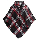Proumhang Girls Tartan Scarf With horn buckle,Plaid Wrap,Poncho Cape Shawl For Kids,Winter Warm Scarves,One Size