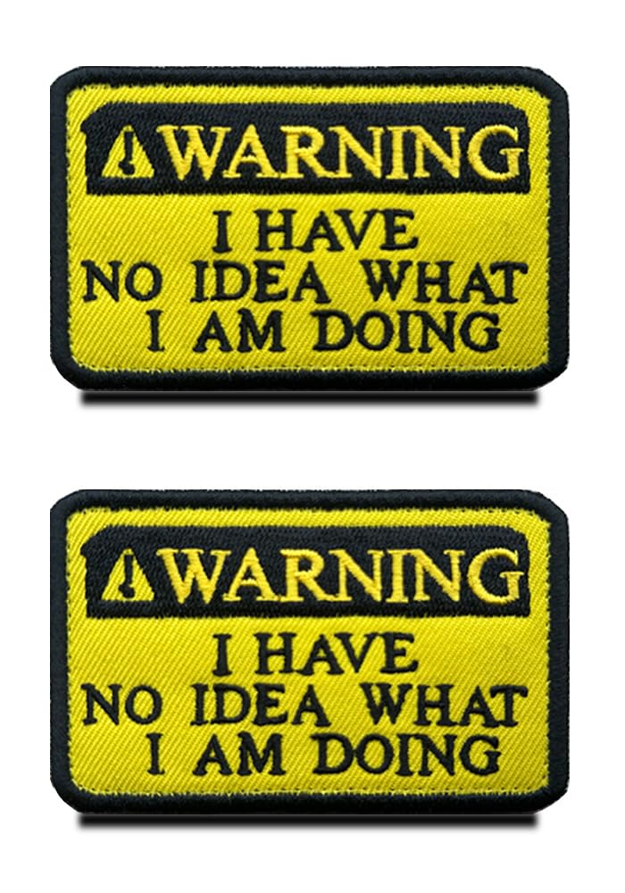 2 PCS Warning:I Have No idea What i am Doing Funny Biker Patch Embroidered Hook and Loop Embroidery Emblem Patch for Clothes,Backpack, Jacket, Jeans,Vest — image 1