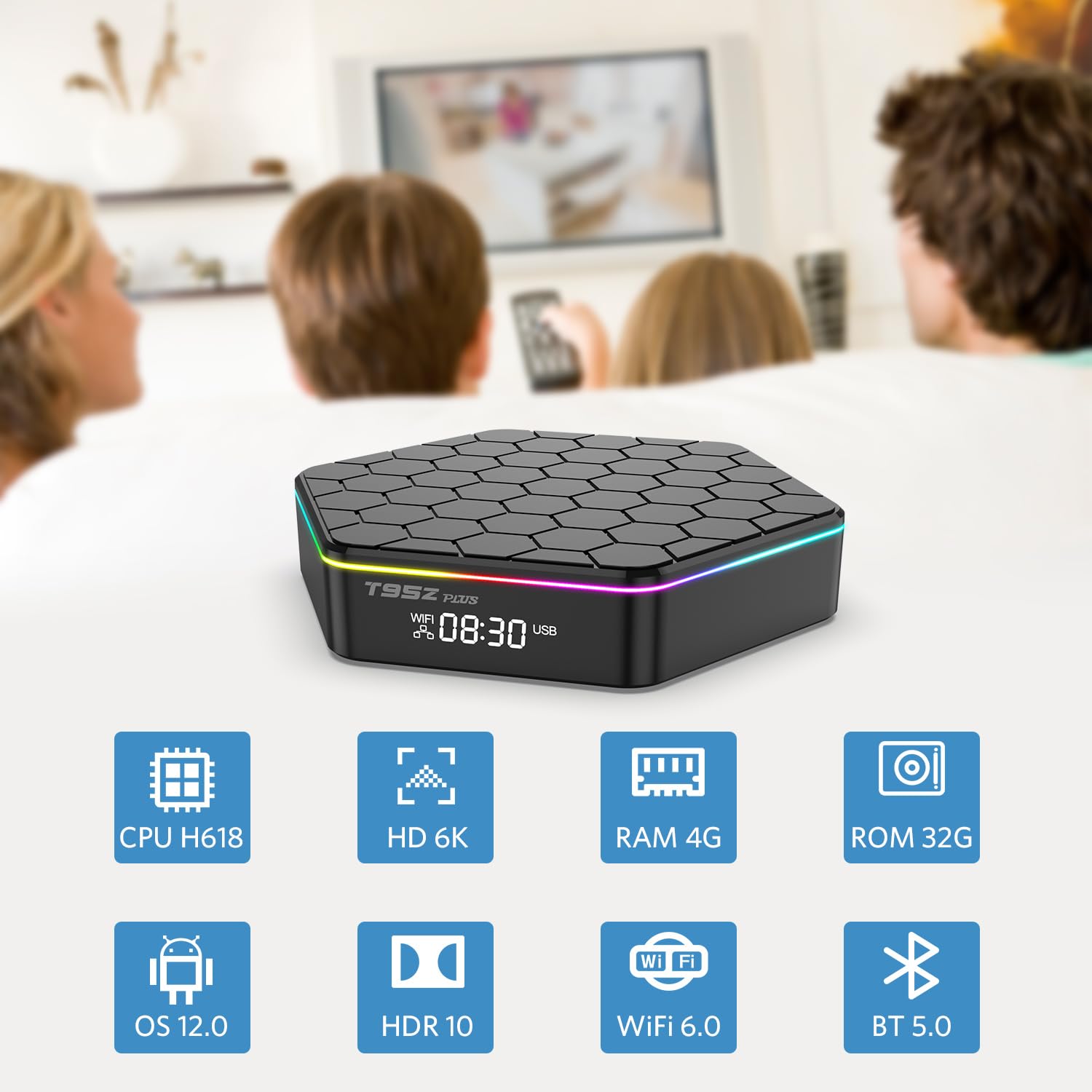 Android 12.0 TV Box 6k/3D HD Tv Box H618 Quadcore 4GB RAM 32GB ROM 2.4G/5.0G Dual WiFi & BT 5.0 Android Box Support Multi-Lingual Iptv Box with LAN Ethernet 10/100M for Movie Game Chat etc.