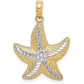 JewelryWeb 18.8mm 10k Rhodium Sparkle-Cut Small Sea shell Nautical Starfish Charm Pendant Necklace for Women