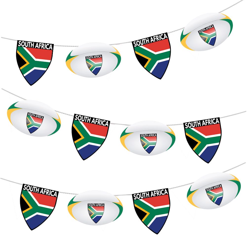 AK Giftshop South Africa Rugby Flag Ball Bunting Party Decorations - 12pcs / 2.5m Ribbon