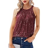GRACE KARIN Sequin Halter Tops for Women Sleeveless Sparkly Shiny Tank Tops Ruched Flowy Sparkly Club Outfits Party Shirt