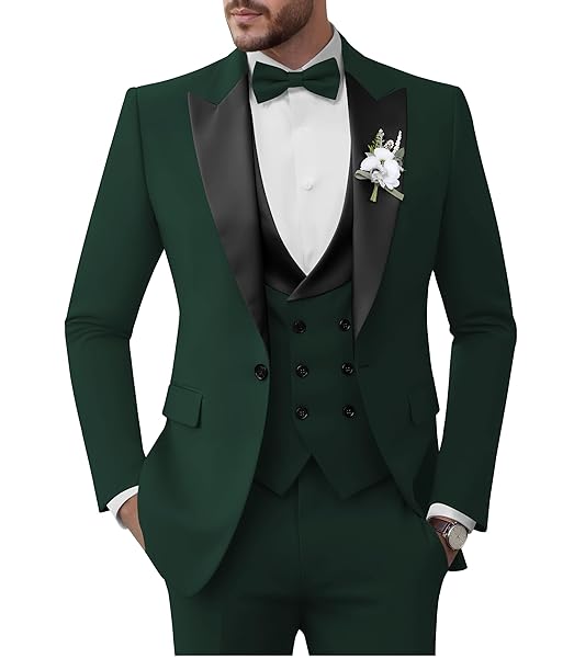 TIJOFA DARK GREEN DOUBLE BREASTED SUIT MEN 3...