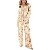 Argeousgor Women Christmas Pajamas Set Satin Silk Xmas 2 Piece Pjs Santa Claus Button Down Shirt Pants Lounge Sleepwear