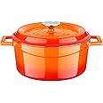 LAVA 7 Quarts Cast Iron Dutch Oven: Multipurpose Stylish Round Shape Dutch Oven Pot with Glossy Sand-Colored Three Layers of Enamel Coated Interior with Trendy Lid (Orange)