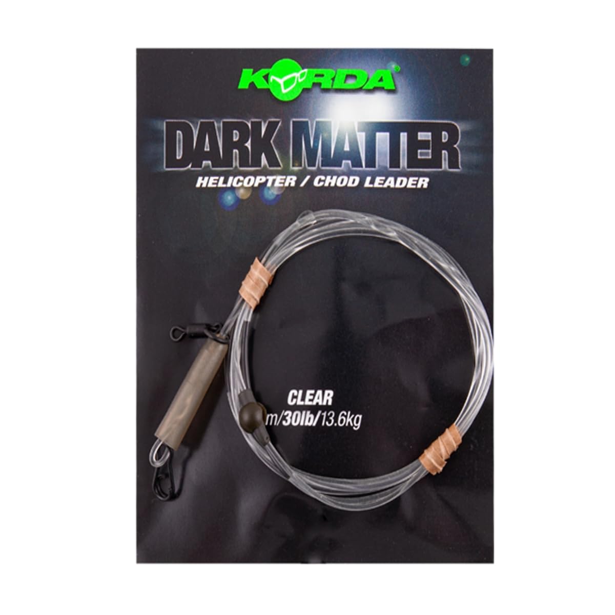 Korda Dark Matter Leader Heli Clear 30lb 1m | Fused Carp Fishing Leader with Tungsten Insert | Helicopter and Chod Rig Setup