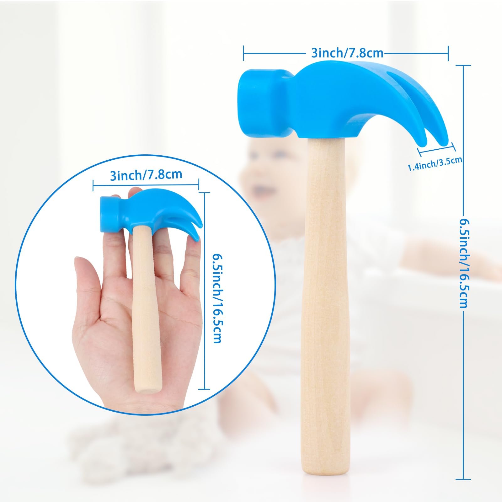 Fowecelt Wooden Hammer Toys Simulation Hammers Maintenance Tools Educational Toys for Kids Birthday Party Games Supplies (Blue)