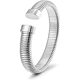 CIUNOFOR 14K Gold Plated Braclets for Women, Silver Layered Herringbone Stretch Bracelet, Stackable Chunky Snake Chain Bangle for Her Gifts, Fit 6.5”–7.5” Wrists