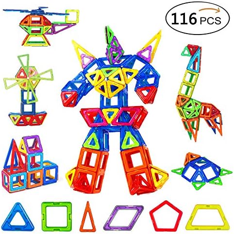 QBOOT 116 PCS Magnetic Building Blocks Toys for Girls Boys, Magnet Tiles Educational Stacking Blocks Set for Toddler Kids Educational and Creative Imagination Development