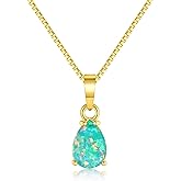 CiNily Opal Pendant Necklace for Women Multi-colored Teardrop Birthstone Necklaces 14K Rose Gold/Gold Plated Dainty Simple Gold Chian Necklace, Birthday Anniversary Wedding Gifts 7x10mm