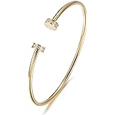 WISTIC Shiny Cuff with Round CZ Bangle Bracelet for Women Polished Thin Stainless Steel Jewelry for Men Gift