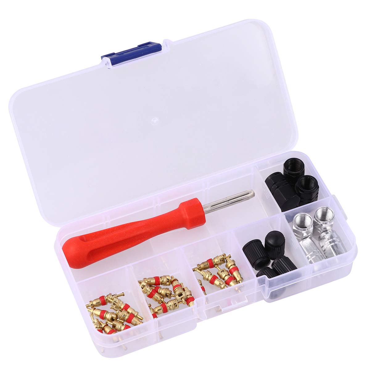 Wakauto 33pcs Valve Core Remover Tool with Tire Schrader Valve Stem Cores and Caps Valve Core Remover Schrader Valve Tool