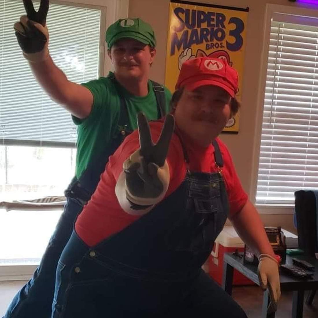 Super Mario Bros Hat Luigi Cap Cosplay Kids Adult Halloween Costume Baseball Anime Unisex Role Play Hat 2Pcs 22.83-23.62Inch(Red,Green: Clothing