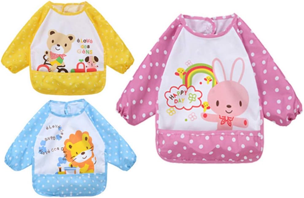 Baby Bibs with Sleeves Waterproof Long Sleeve Bib Unisex Feeding Bibs Apron Baby Drool Bibs with Pocket for Infant Toddler 1-3 Years Old