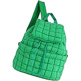 GOKTOW Quilted Backpack for Women, Puffer Gym Bag for Travel Sports Lightweight Drawstring,Green
