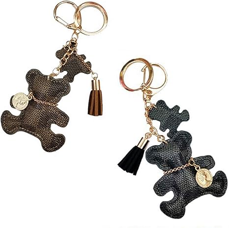 Amazon Co Jp キーホルダー レディース バッグ チャーム キーチェーン キーリング アクセサリー くま デザイン シンプルなのに可愛い 手作り 合皮素材 こだわりデザイン ブラウン ブラック 2個セット 服 ファッション小物