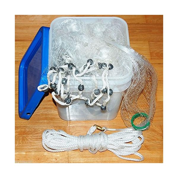 9ft-38-Mesh-Size-1lb-Clear-Saltwater-Cast-Net-with-a-Handy-Bucket
