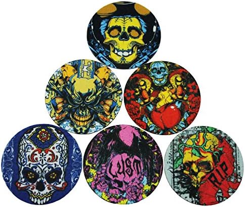 Coasters Set of 6 Colorful Skull Absorbent Moisture and Non-Slip Coaster for Drinks - Desktop Protection Prevent Furniture Damage - Tabletop Drink Coasters