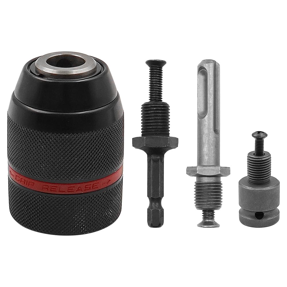 Tiardey Keyless Chuck Set, 1/2 Inch x 20UNF Drill Chuck Adapter Drill Chuck Hex Shank with SDS Adapter Accessories, Keyless Keyless Chuck for Impact Wrenches