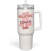 SANDJEST Graduation Gifts for Women She Believed She Could So She Did Tumbler 40oz Stainless Steel Insulated with Handle and Straw, New Job, Going Away, Inspirational Gifts for Her