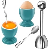vibedor Soft Boiled Eggs Cups Set Colorful Caribbean | 2 Ceramic Egg Stands, 1 Stainless Steel Egg Cutter, 2 Perfect Egg Spoons, For Kitchen and Breakfast Host