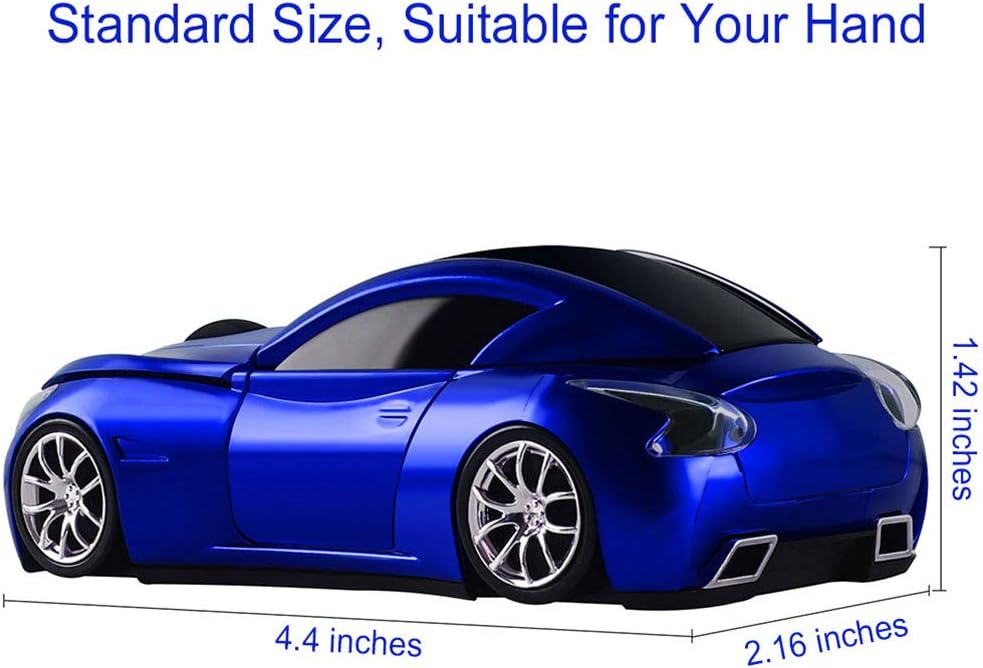 3C Kingdom Cool Sports Car Shaped Wireless Mouse 1600DPI 3 Button Portable Optical Office Cordless Mice with USB Receiver for PC Computer Laptop Gift (Blue) - Image 3