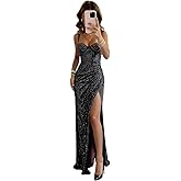 Dansiuey Sequin Prom Dresses for Women 2026 Corset Mermaid Ruched Evening Formal Gown with Slit