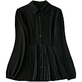GORGLITTER Women's Pleated Peplum Tops Blouses Dressy Business Causal Fall Long Sleeve Button Down Work Tunics Shirt