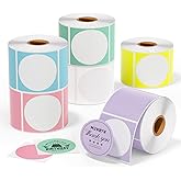 MUNBYN 2 Inch Circle Color Thermal Sticker Labels, Self-Adhesive Round Direct Thermal Labels, Multi-Purpose Roll Thermal Stickers for Business-4500 Labels/6 Rolls, 6 Colors