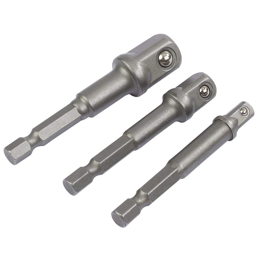 Draper 3 Piece Impact Socket Set | 1/4" Hex x 1/4", 3/8" & 1/2" Square Drive Adapter | Impact Drivers, Wrenches, Ratchets and Screwdrivers | 00005