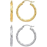 2 Pairs Gold/Silver Hoop Earrings For Women Set Trendy,14K Plated Gold Chunky Huggie Hoop Earings Pack,Oval Twisted Statement Silver Hoops,Fashion Jewelry Gift
