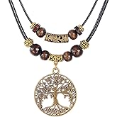 Double Layer Tree of Life Pendant Necklace Wood Beaded Jewelry Gifts for Mens Womens Wife Her Daughter Mom Grandma