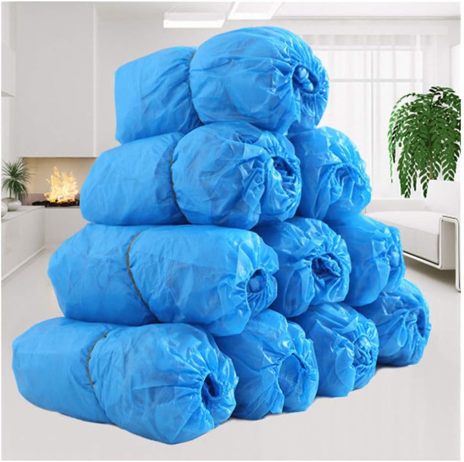 Disposable Hygienic Shoe & Boot Covers for Construction, Workplace, Indoor Carpet Floor Protection,One Size Fits Most.100 Pack (50 Pairs) (Blue)