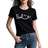 BABEGO Women Smile Graphic T-Shirt Cute Funny Casual Short Sleeve Tops