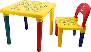 Odsemeky Kids Alphabet Table and Chair Set, Plastic Activity Furniture for Toddler, Study Play Arts Dining Patio Desk for Baby Girls/Boys (Age 3 and Up)