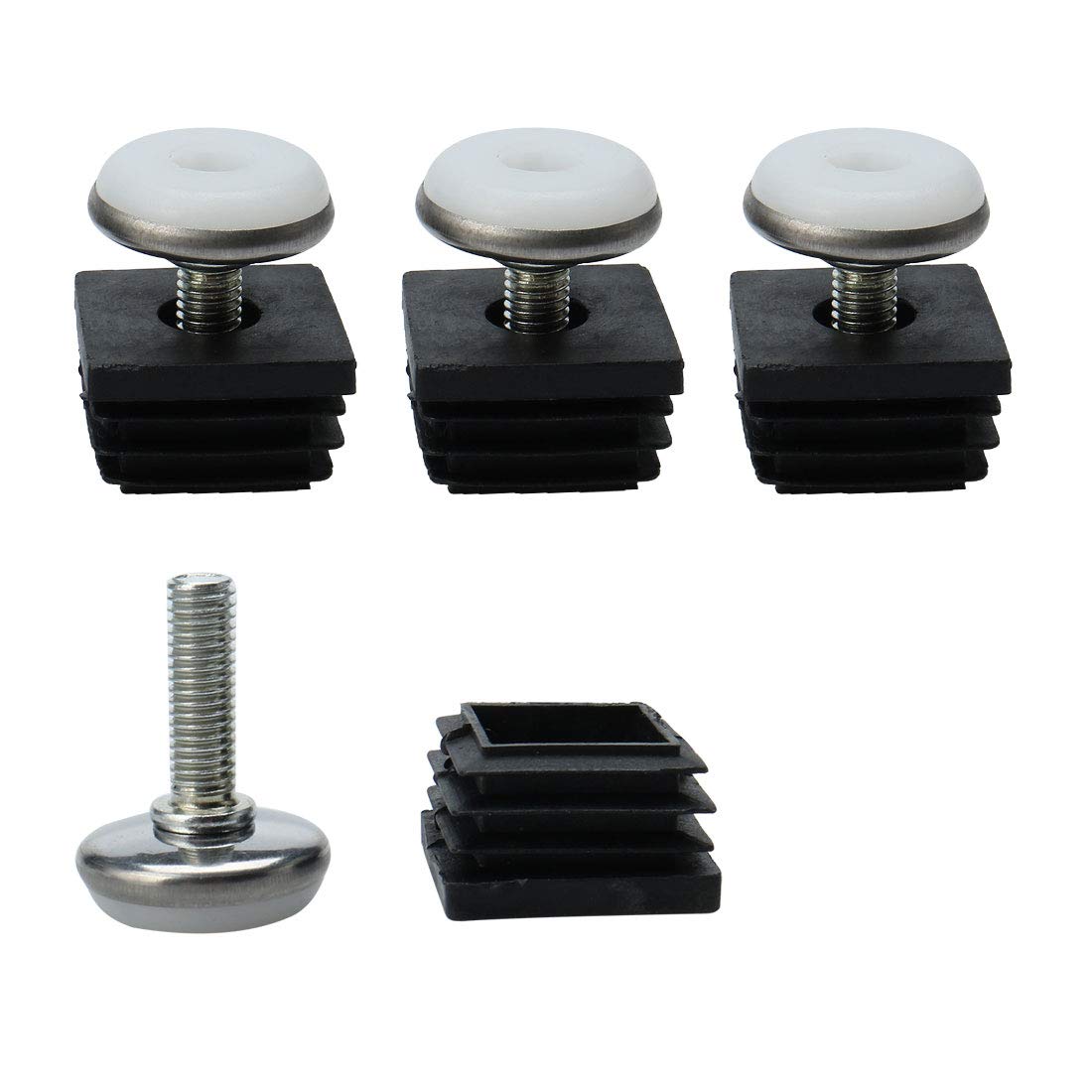 Sourcingmap Adjustable Leveling Feet 25 x 25mm Inserts Furniture Table Glide 4 Pcs