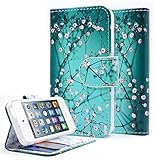 NageBee iPhone 5/5S/SE Case, Design Dual-Use Flip Premium PU Leather Fold Wallet Pouch Case for iPhone 5/5S/SE (Plum Blossom)