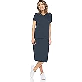 MediChic Women's Stretch V-Neck Scrubs Set with 5-Pocket Knitwaist Skirt