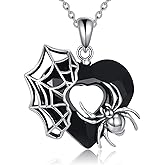 AINFQY Spider Necklace 925 Sterling Silver Black Heart Crystal Pendant Gothic Spiderweb Jewelry For Women Men Halloween Jewelry Gifts