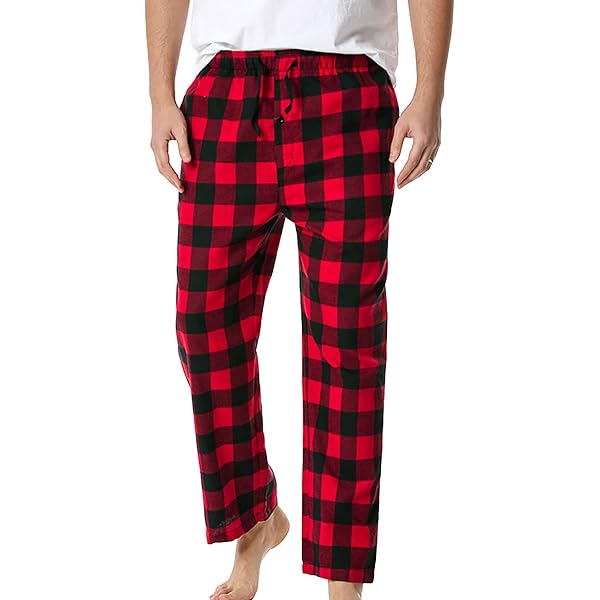 Pijama De Invierno Para Hombre Con Estampado De Cuadros | Pantalón De Franela Y Algodón Con Cordón | Cómodo Para Dormir, Teletrabajar Y Relax