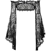 Women Gothic Cardigan Black Punk Crop Top Lace Bolero Shrugs Long Sleeve Shawls Y2K Mesh Cover Up