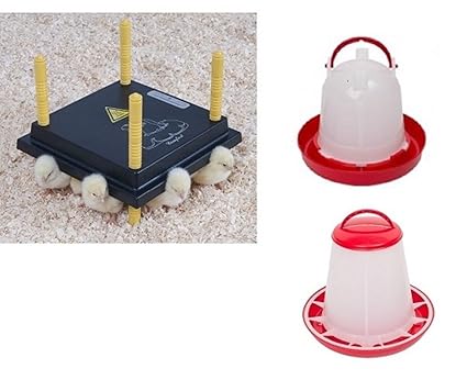 Kükenwärmeplatte Wärmeplatten für Küken 40 x 40 cm Set 1 mit Kükentränke und Futtersilo