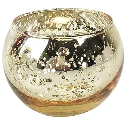 Just Artifacts Round Mercury Glass Votive Candle Holders 2&quot;H Speckled Gold (Set of 12) - Mercury Glass Votive Candle Holders for Weddings and Home Décor