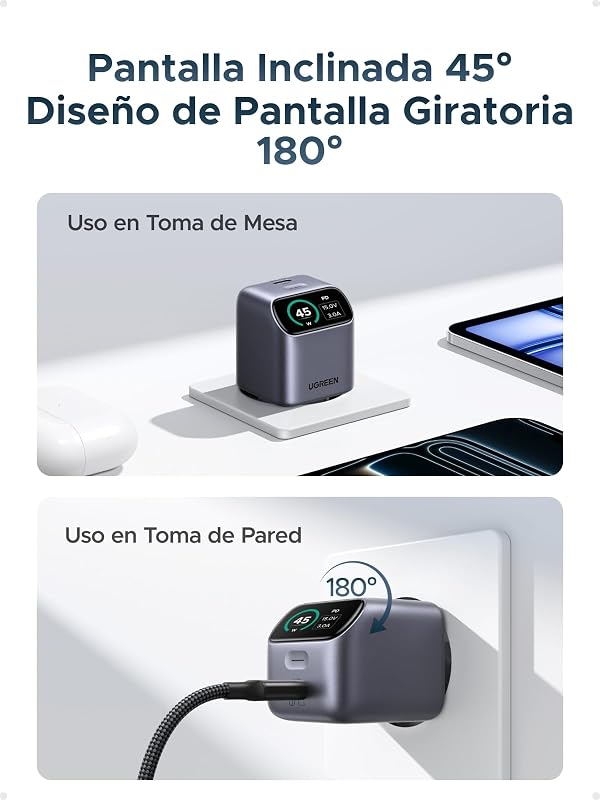 Nexode Pro Cargador USB C 45W PPS Carga Rápida iPhone con Pantalla