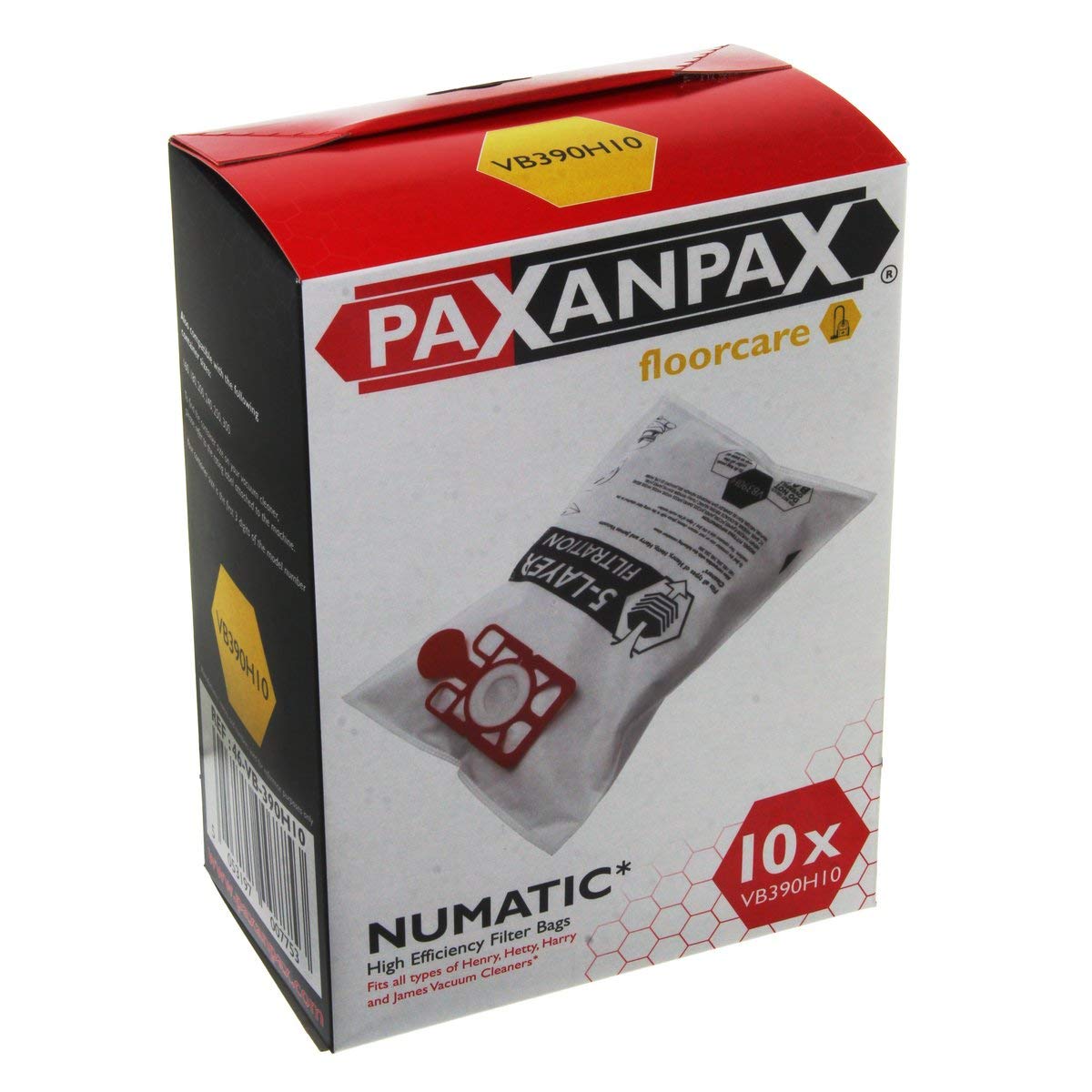 Paxanpax VB390H Non-Original Boxed SMS Bags for Numatic 200/Henry 1B/C, Pack of 10 46-VB-390H10, Weiß Mit Grüner Beschriftung