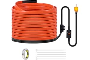 50FT Heat Tape for Water Pipes Freeze Protection 7W/FT 110V BDDFOTO Water Pipe Heat Cable With GFCI Protection and Thermostat,Self-Regulating Pipe Heater for Roof/RV/Water Storage Tank