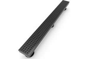 WEBANG 24 Inch Linear Shower Drain Rectangular Floor Drain with Accessories Square Hole Pattern Cover Grate Removable SUS304 Stainless Steel CUPC Certified Matte Black